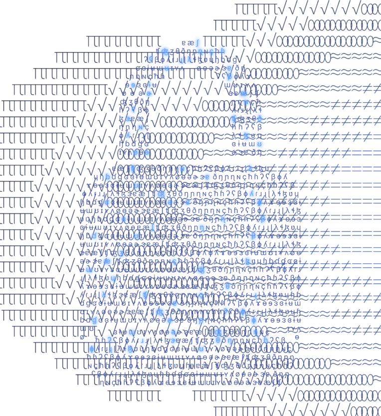Glowing digital padlock icon made of blue alphanumeric and symbolic characters on dark background, representing cybersecurity.